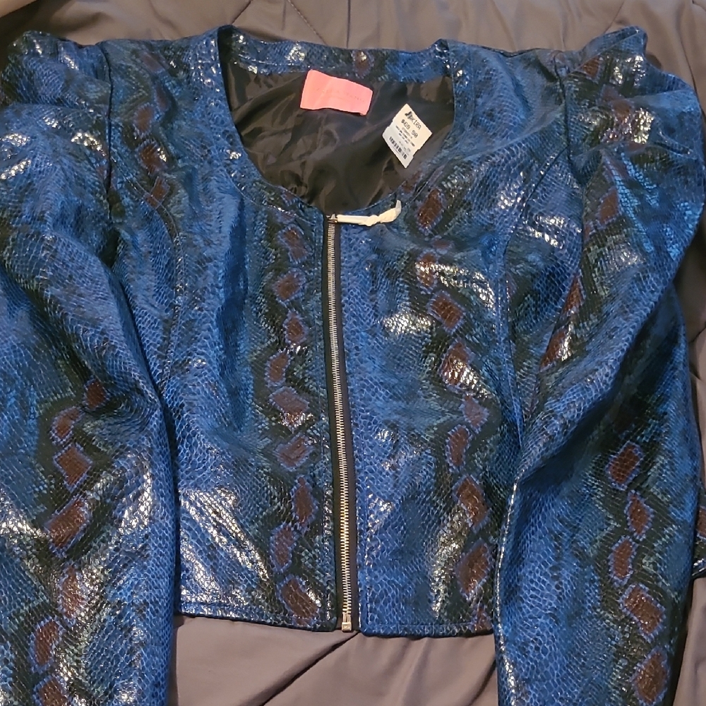 Elegant Blue Snake Print Women's Blazer